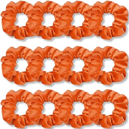 IVARYSS Orange Scrunchies, Premium Velvet Soft Fall Hair Scrunchy, Halloween Thick Elastic Bands, Hair Accessories for Women and Girls, 12 Pack