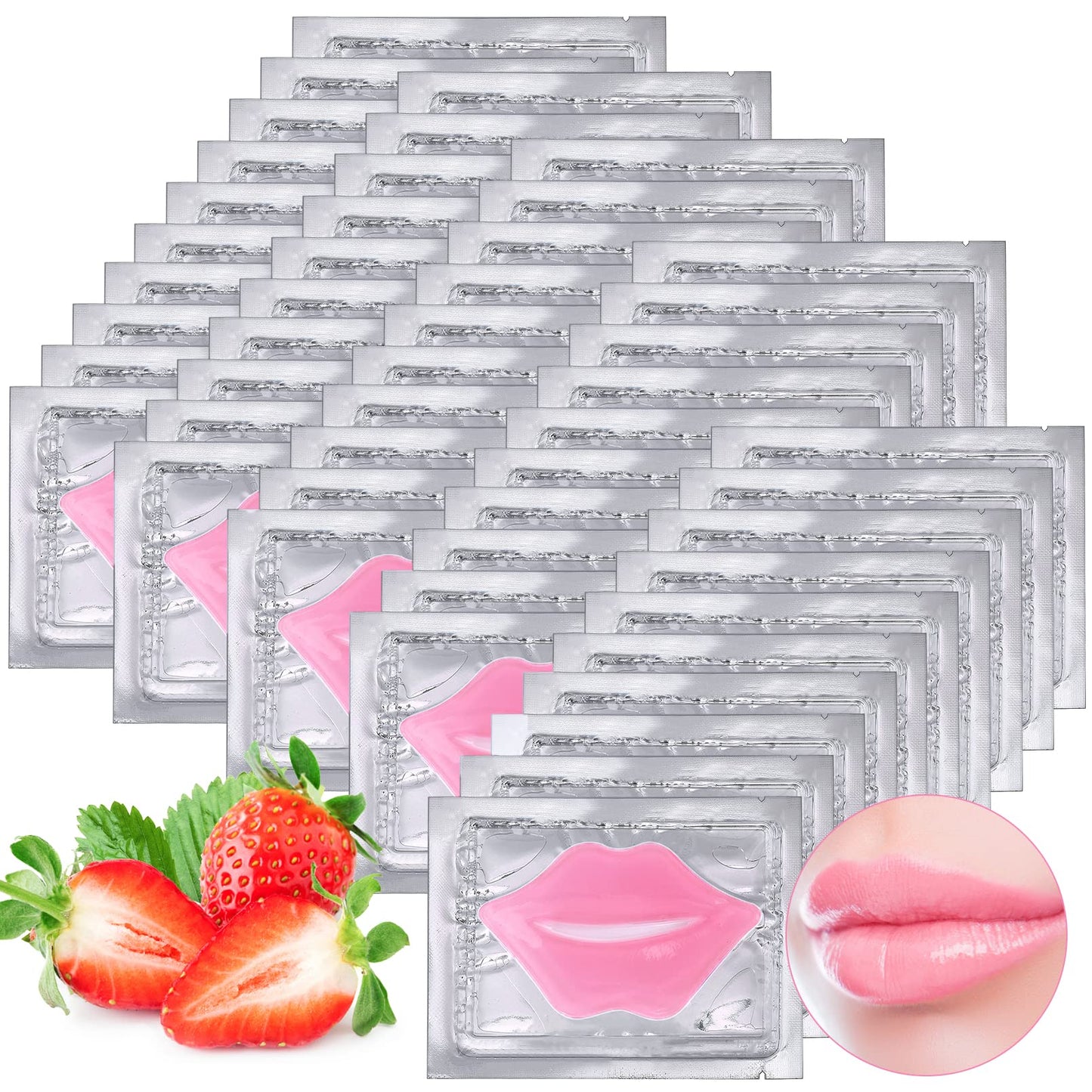 Kipeber 50PCS Lip Mask Sheet,Collagen Crystal Lip Masks,Pink Lip Care Pads Mask for Moisturizing Nourishing,Anti-Aging & Anti-Wrinkle,Lip Gel Patches
