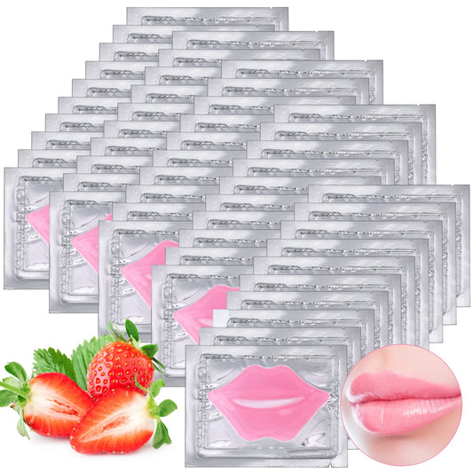 Kipeber 50PCS Lip Mask Sheet,Collagen Crystal Lip Masks,Pink Lip Care Pads Mask for Moisturizing Nourishing,Anti-Aging & Anti-Wrinkle,Lip Gel Patches