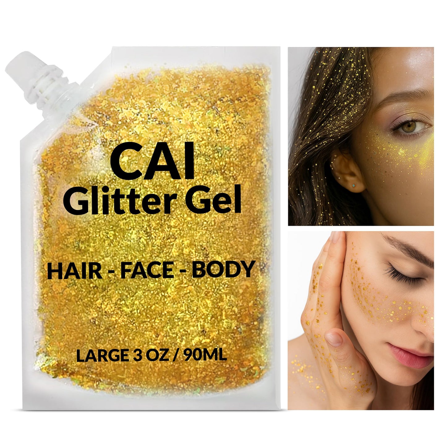 Face, Body & Hair Glitter Gel - Halloween Glitter for Kids and Women - 3 Oz Cosmetic-Grade Gel w/Moon & Stars for Festivals & Halloween Party, Easy