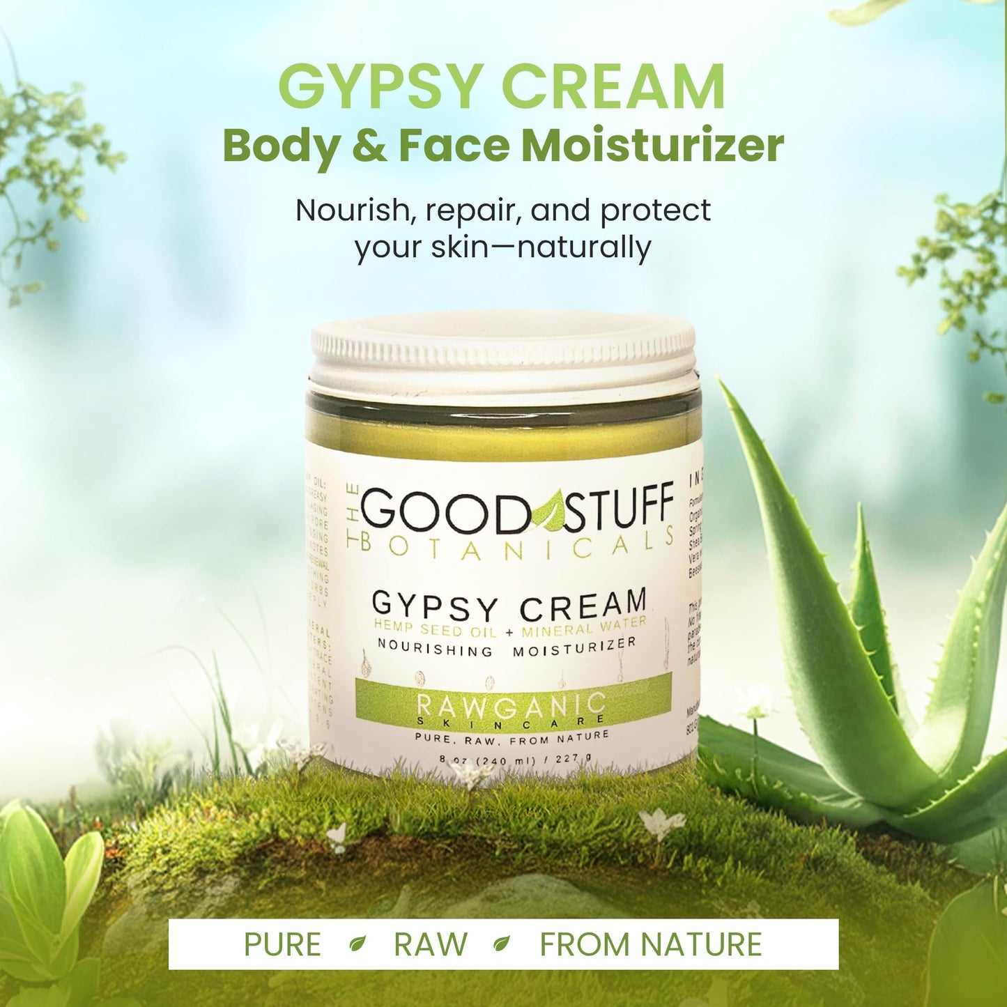 The Good Stuff Botanicals Gypsy Cream | Body and Face Moisturizer for Dry Skin | Daily Moisturizer | Fragrance Free | Organic Hemp oil and Hot Spring