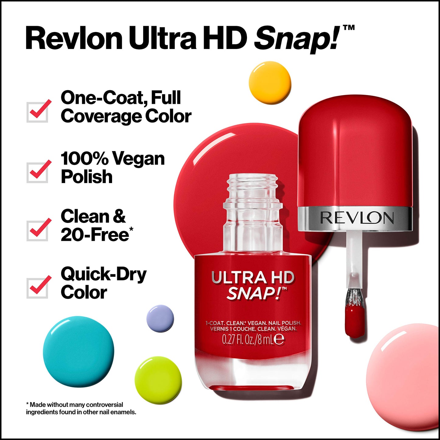 REVLON Ultra HD Snap Nail Color, Natural Rich Glossy Polish, 100% Vegan Formula, No Base or Top Coat Needed, 032 Birthday Suit, 0.27 fl oz