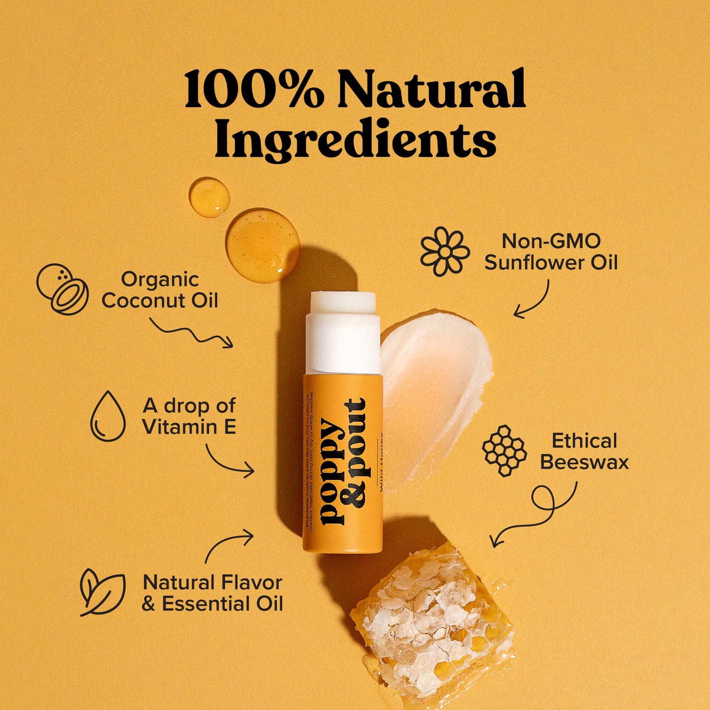 Poppy & Pout Wild Honey Jumbo Lip Balm | All Natural Lip Balms & Moisturizers | Hydrates with Beeswax, Vitamin E, Organic Coconut Oil | Cruelty-Free |
