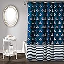 Lush Decor Shower Curtain, Beach-Themed Bathroom Accessories (Navy Blue, Anchor Print) 72" x 72"