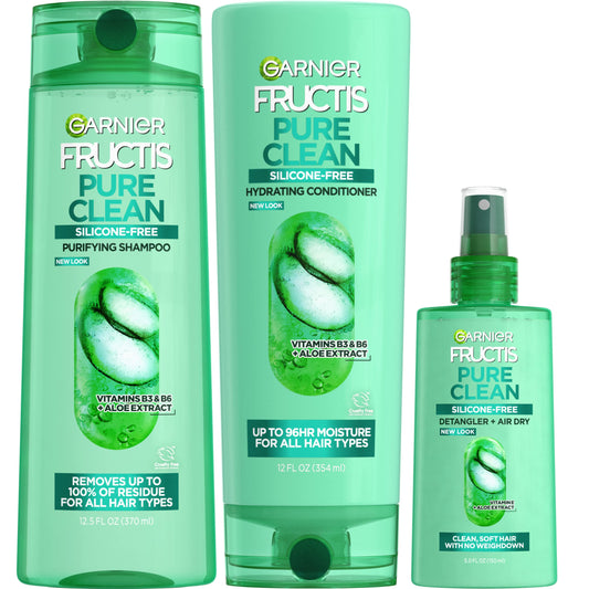 Garnier Fructis Pure Clean Purifying Shampoo, Hydrating Conditioner, and Detangler + Air Dry Spray Set (3 Items), 1 Kit (Packaging May Vary) Beauty & Personal Care Garnier