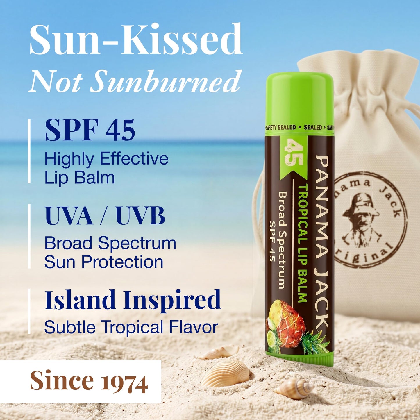 Panama Jack Sunscreen Lip Balm - SPF 45, Flavor Pack, Broad Spectrum UVA-UVB Sunscreen Protection, Prevents & Soothes Dry, Chapped Lips (6 Pack) Beauty and Personal Care Panama Jack