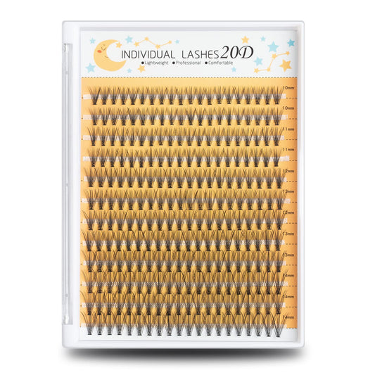 FinyDreamy 240pcs Individual Lash Extensions, 20D Lash Clusters Volume Mix Pack, 10-14mm Mix Lengths C Curl 0.07mm Thickness Professional Individual