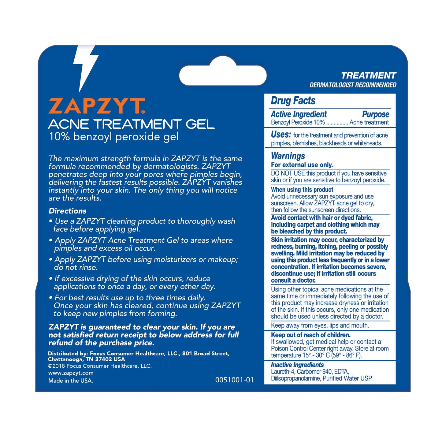 Zapzyt Maximum Strength 10% Benzoyl Peroxide Acne Treatment Gel 1 oz. (Pack of 12)