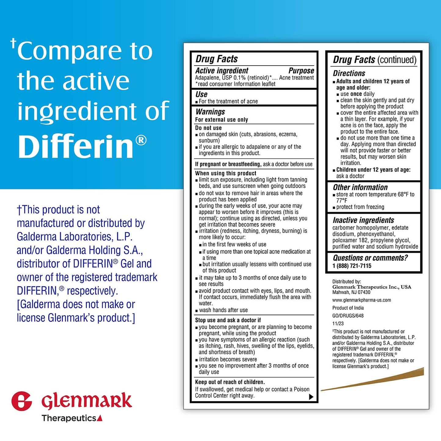 Glenmark Therapeutics Adapalene Gel 0.1% Acne Treatment, Paraben Free Topical Retinoid Cream for Face, Helps Clear and Prevent Acne and Clogged Pores Beauty and Personal Care Glenmark Therapeutics