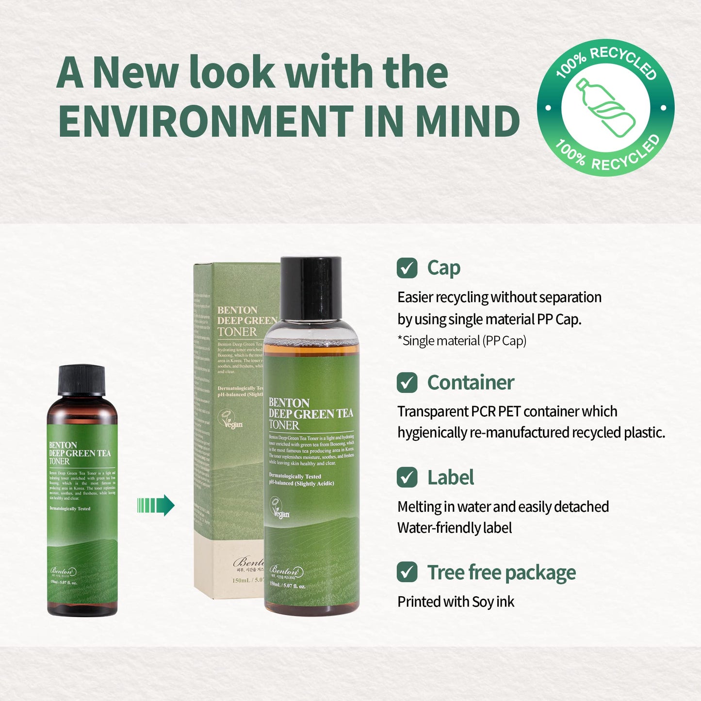 BENTON Deep Green Tea Toner - 150ml (5.07 fl.oz) for Face, Sensitive & Oily Skin