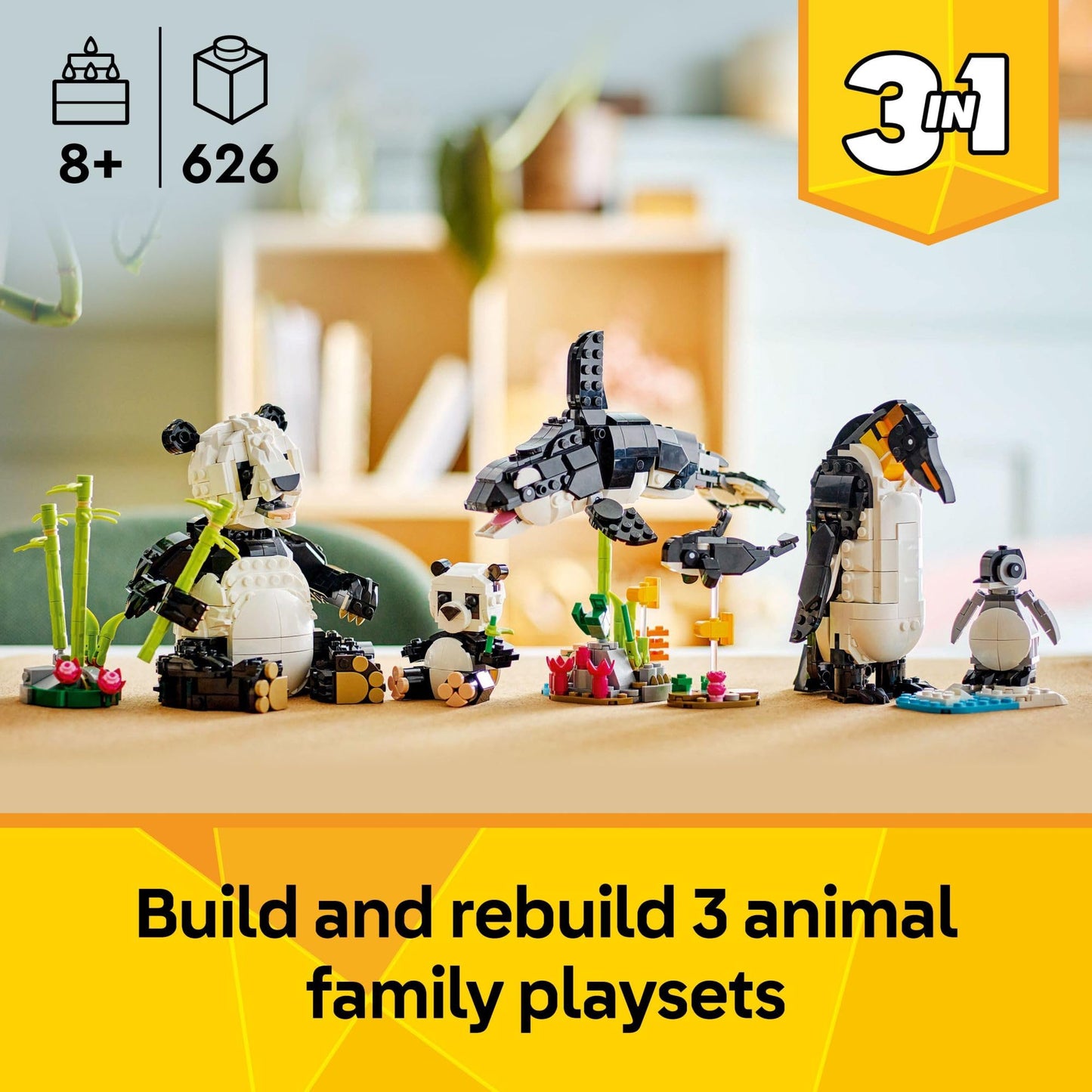 LEGO Creator 3 in 1 Wild Animals Panda Family 31165, Build Panda, Penguin or Orca, Fun Birthday Gift Building Toy for Kids Ages 8+