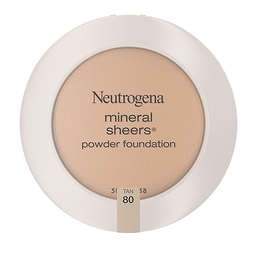 Neutrogena Mineral Sheers Compact Powder Foundation, Lightweight & Oil-Free Mineral Foundation, Fragrance-Free, Tan 80, .34 oz