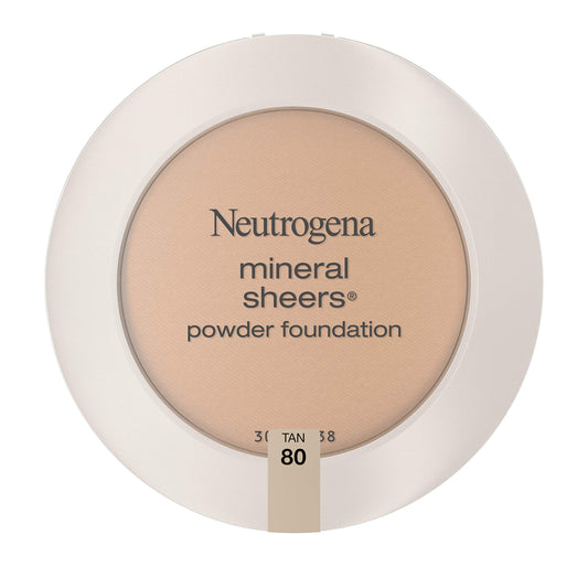 Neutrogena Mineral Sheers Compact Powder Foundation, Lightweight & Oil-Free Mineral Foundation, Fragrance-Free, Tan 80, .34 oz