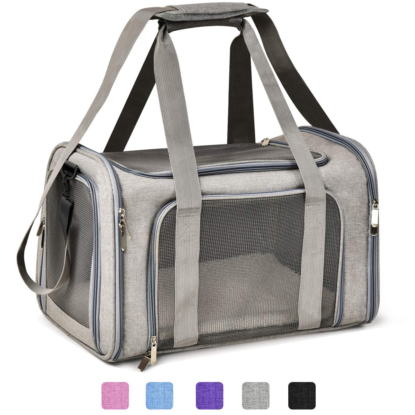 Henkelion TSA Approved Pet Carrier – Soft, Collapsible Travel Bag for Small Dogs & Cats up to 15lbs, Waterproof, Grey