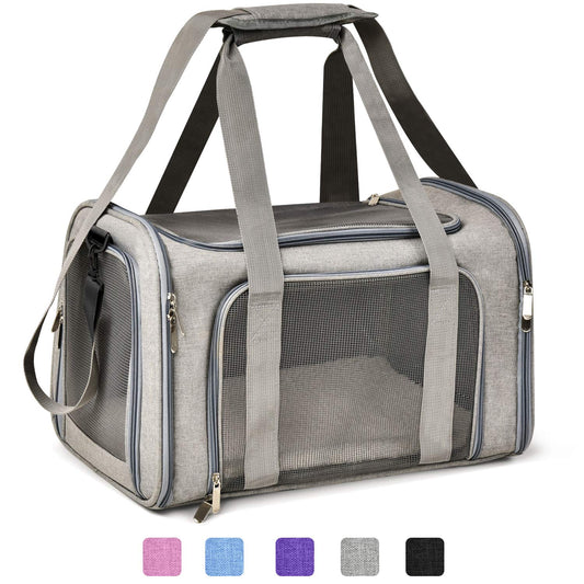 Henkelion TSA Approved Pet Carrier – Soft, Collapsible Travel Bag for Small Dogs & Cats up to 15lbs, Waterproof, Grey