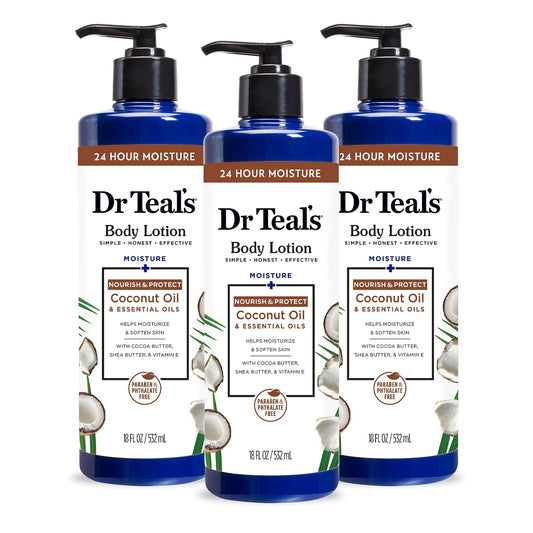 Dr Teal's 24 Hour Moisture+ Body Lotion, Coconut Oil & Essential Oils, 18 fl oz (Pack of 3) Beauty & Personal Care Dr Teal's