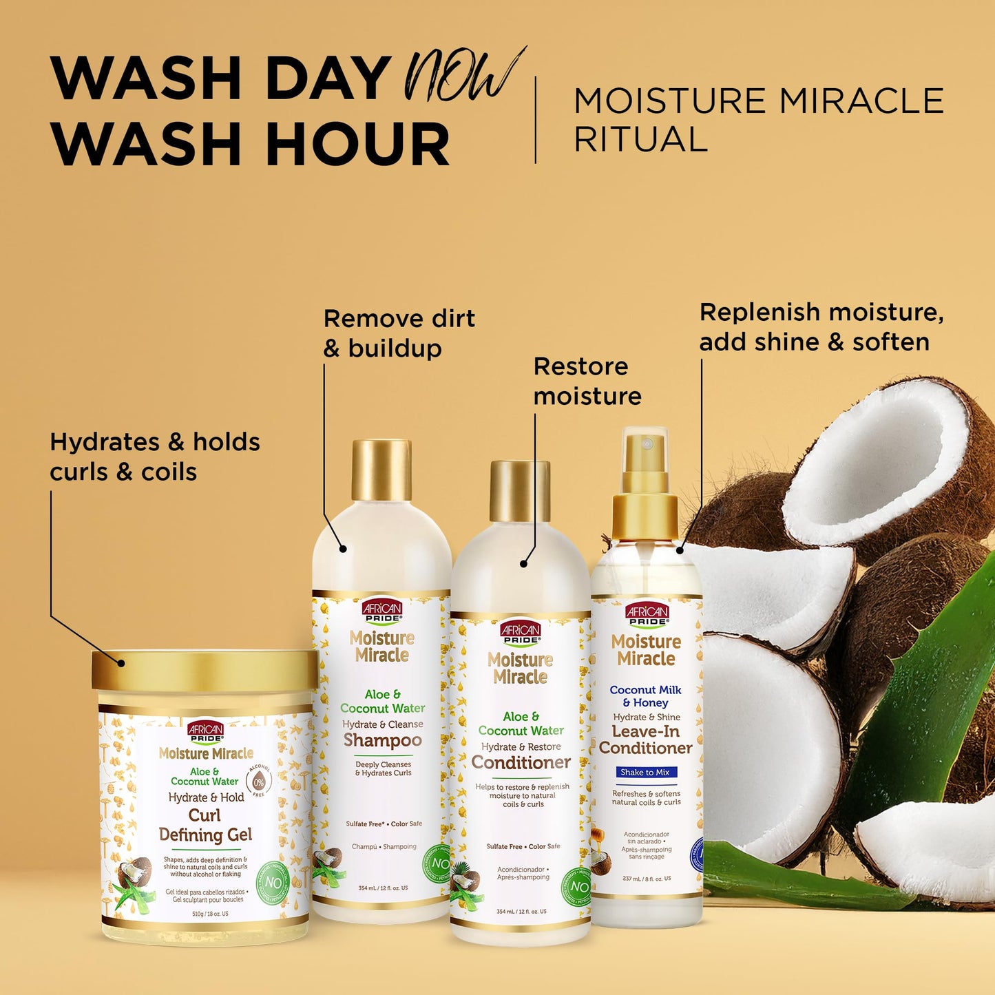 African Pride Moisture Miracle Hydrate & Hold Curl Defining Gel for Curly & Coily Hair, Controls Frizz, Hydrates, Defines Coils & Curls, No Flakes