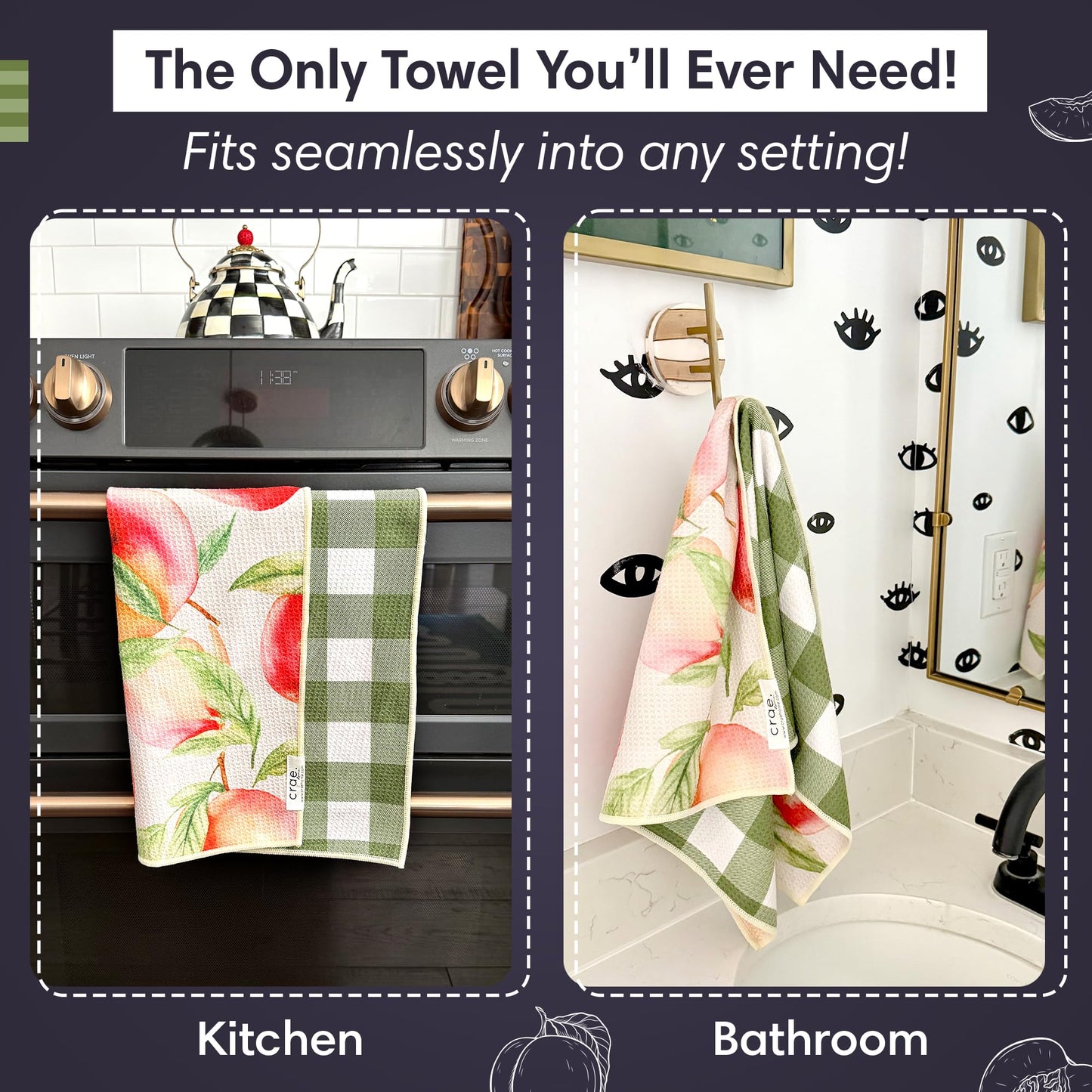 Reversible Microfiber Towel - Ultra Absorbent, Quick-Drying Hand Towels - Modern Design, Scratch-Free, Lint-Free for Kitchen, Bathroom, Car Cleaning…