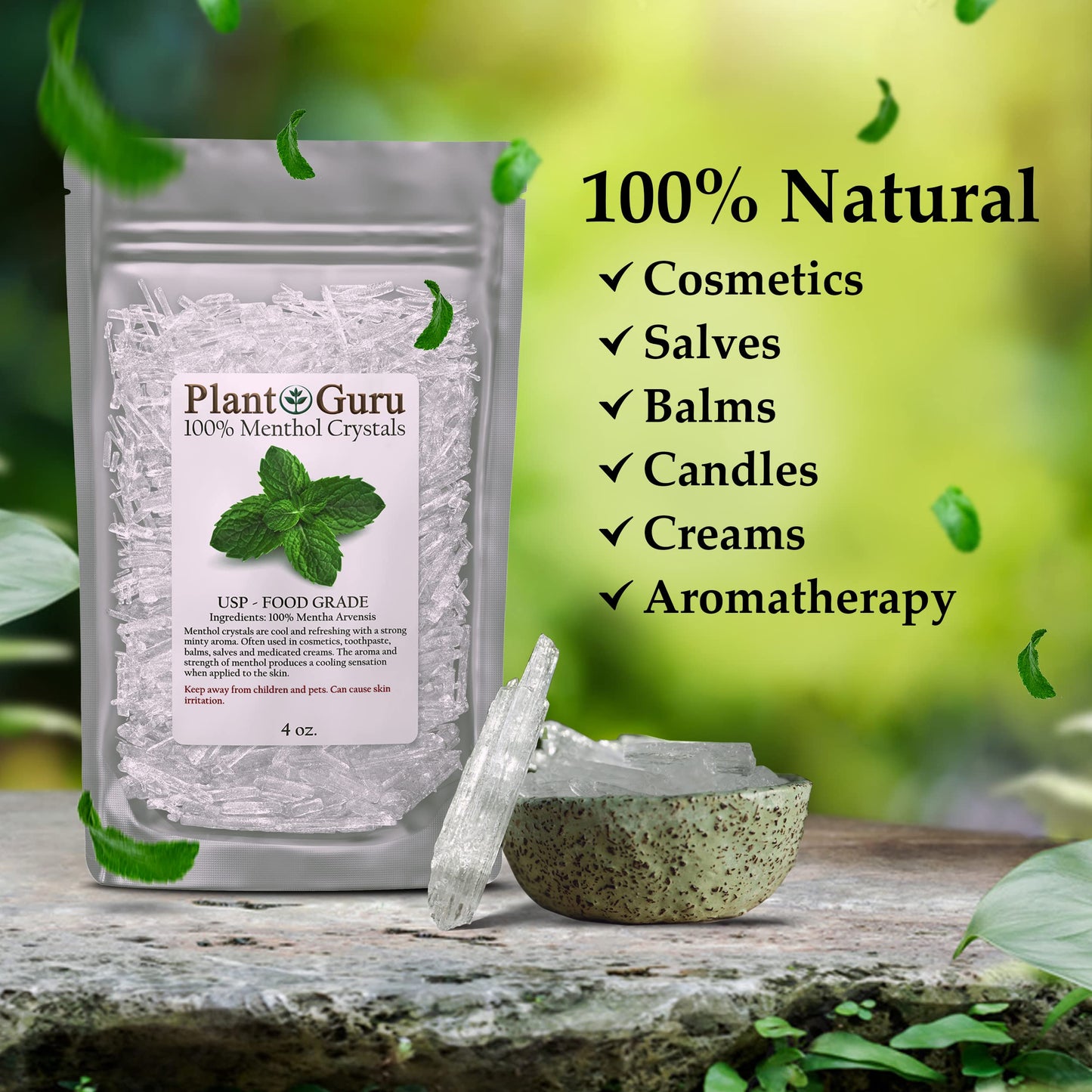 Menthol Crystals 2 lbs. Bulk Mentha Arvensis 100% Pure Natural USP Food Grade - Great For Cosmetics, Salves, Balms, Creams and Soap Making. Beauty and Personal Care Plant Guru