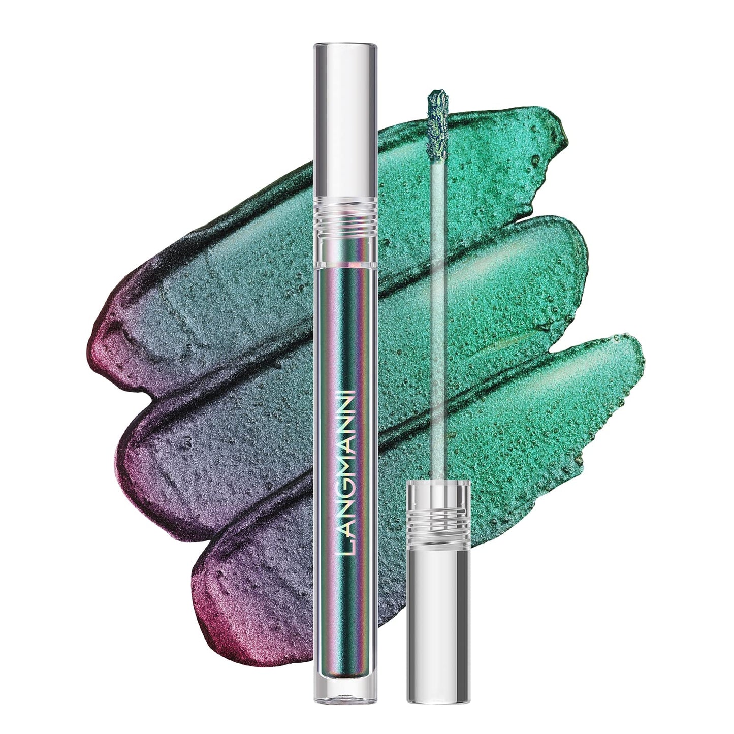 LANGMANNI Liquid Glitter Eyeshadow Chameleon Eyeshadow Makeup,Metallic Changing Long-lasting Holographic Glitter Multichrome Eyeshadows (A-Peacock)