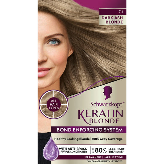 Schwarzkopf Keratin Blonde Hair Dye, 7.0 Dark Ash Blonde, Professional Quality Permanent Hair Color, Bond Enforcing System, Pre-Color Serum & Purple Beauty & Personal Care Schwarzkopf