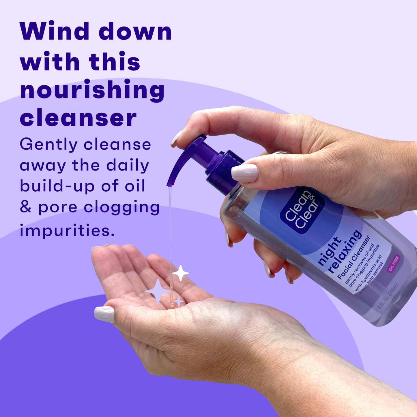 Clean & Clear Night Relaxing Deep Cleaning Oil-Free Night Face Wash, Foaming Facial Cleanser with Hyaluronic Acid & Sea Kelp Extract Gently Removes