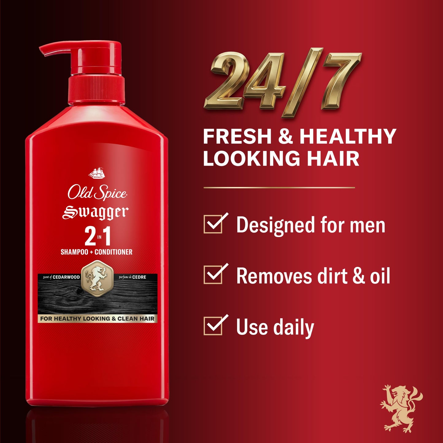 Old Spice Mens 2-in-1 Shampoo and Conditioner, Swagger, Cedarwood Lime Scent, For All Hair Types, Healthier, Fuller, Moisturized Looking Hair Beauty and Personal Care Old Spice