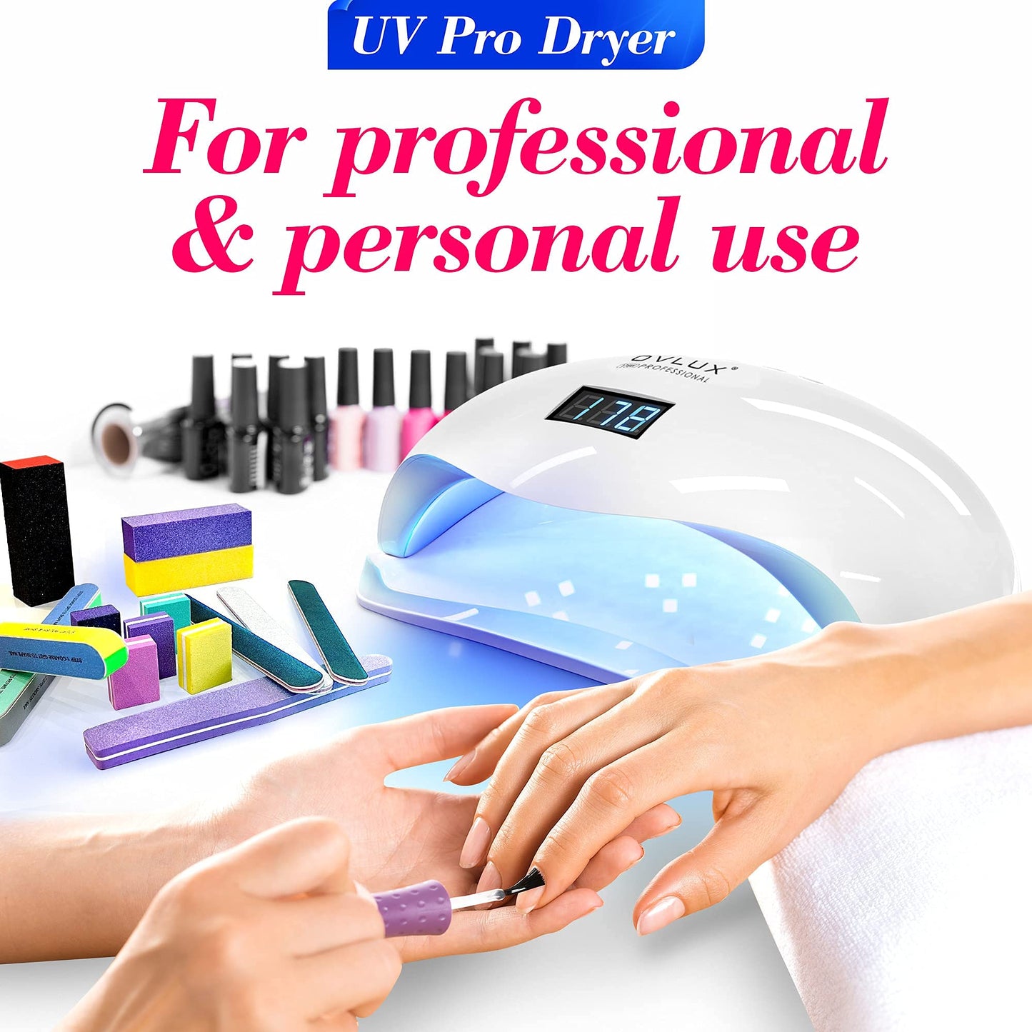 OVLUX 180W Professional UV LED Nail Lamp – Fast Gel Nail Dryer with 57 LEDs, Auto Sensor, LCD Display & 4 Timers for Hands & Feet