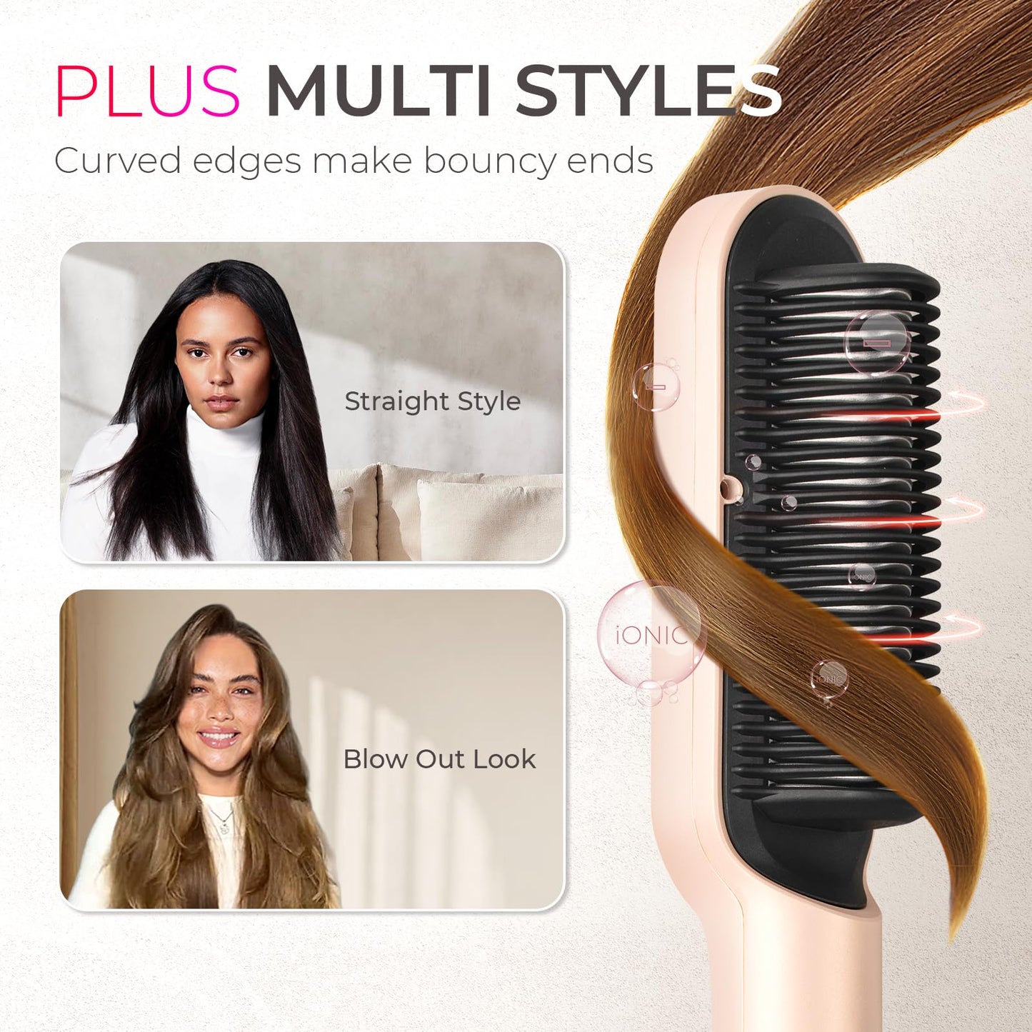 TYMO Ring Plus Ionic Hair Straightener Brush - Straightening Comb with Negative Ions for Women, Titanium Coating, 9 Temp Settings & LED Display, Dual Beauty and Personal Care TYMO