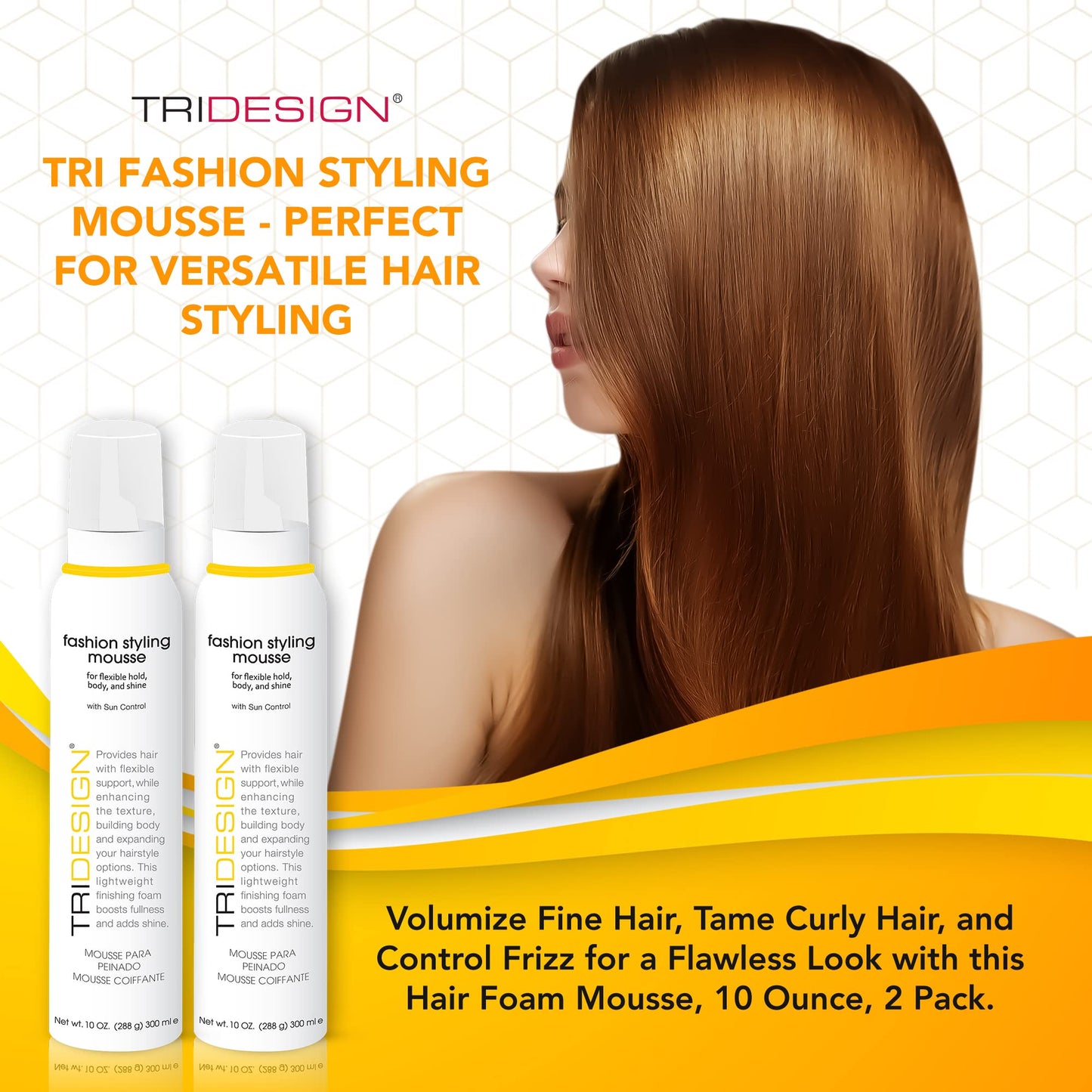 TRI Fashion Volumizing Mousse for Wavy Hair - Taming Curls, Frizz Control & Shine, Styling Foam for Women - 10 Ounce (2 Pack)