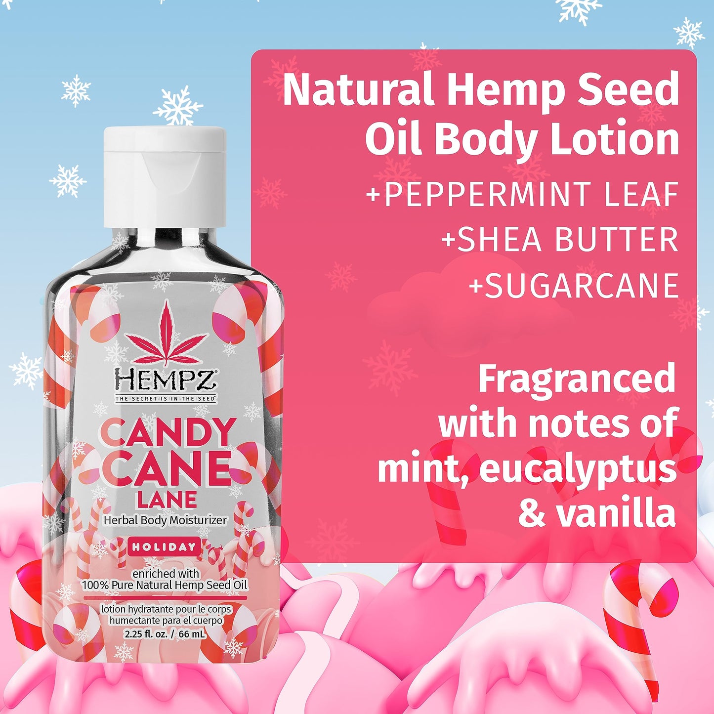 Hempz Limited Edition Peppermint Candy Cane Herbal Body Lotion Moisturizer (2.25 Oz) - Holiday Body Lotion for Women or Men with Dry or Sensitive Skin