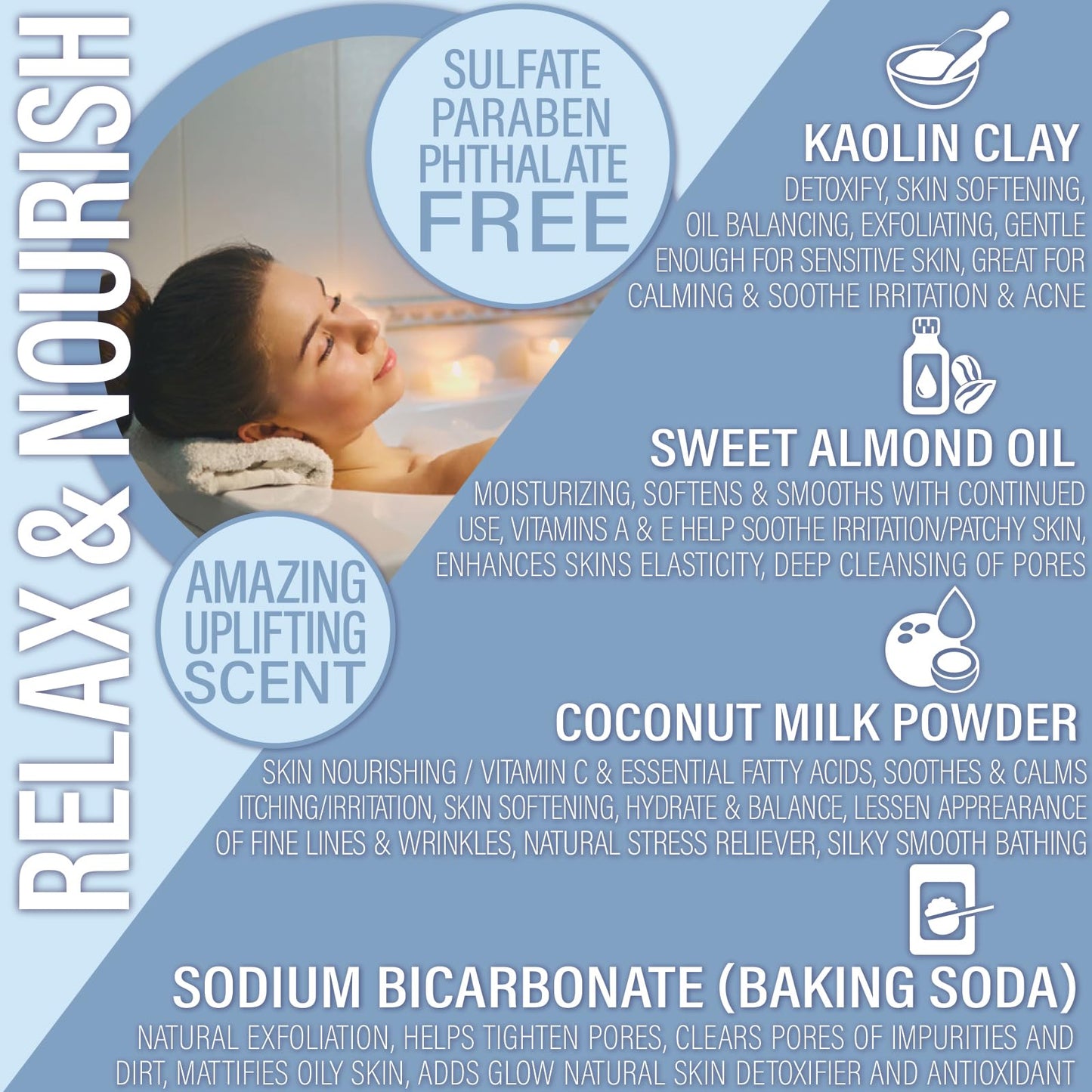 Luxiny Vegan Milk Bath Soak Made with Moisturizing Coconut Milk Powder & Sweet Almond Oil for a Bath Bomb Dust Soothing Fizz & Relaxing Soak, 8 oz.…