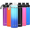 DRINCO Stainless Steel Water Bottle Spout Lid Vacuum Insulated Double Wall Water Bottle Wide Mouth (40oz 32oz 22oz 18oz 14oz) Leak Proof Keeps Cold…