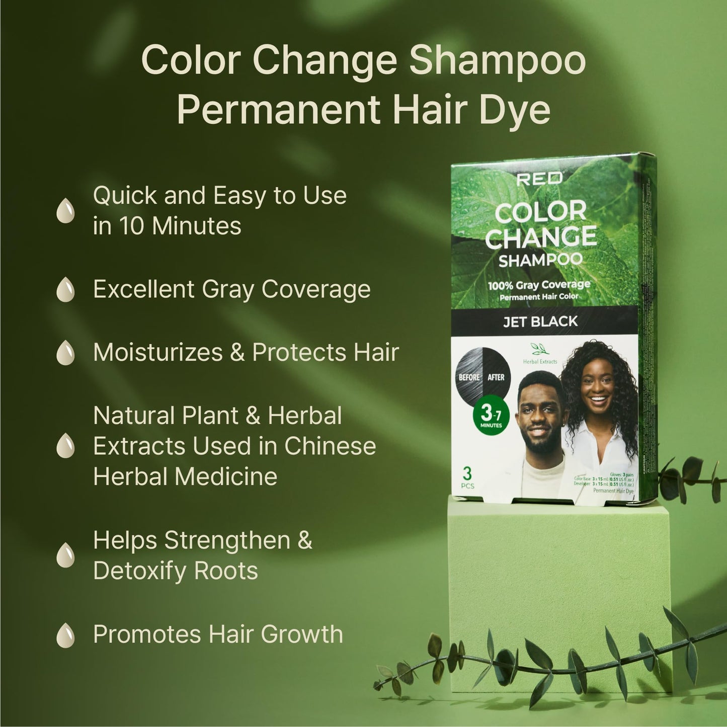 Red by Kiss Color Change Shampoo - Permanent Hair Color with 100% Gray Coverage, Quick 7-10 Minute Formula, No Tools Needed, Herbal Extracts, Includes