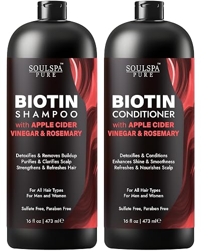 SOULSPA PURE Apple Cider Vinegar Biotin Shampoo and Conditioner Set - ACV Clarifying Scalp Care with Rosemary Oil & Keratin - Sulfate Free for Oily
