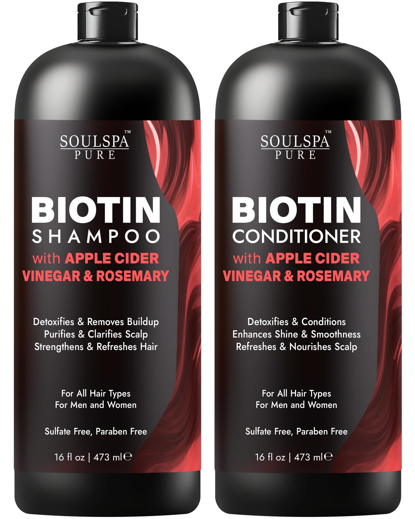 SOULSPA PURE Apple Cider Vinegar Biotin Shampoo and Conditioner Set - ACV Clarifying Scalp Care with Rosemary Oil & Keratin - Sulfate Free for Oily