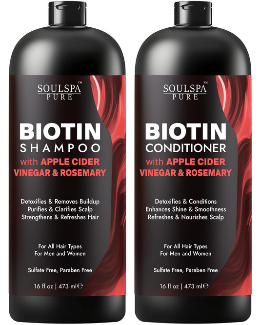 SOULSPA PURE Apple Cider Vinegar Biotin Shampoo and Conditioner Set - ACV Clarifying Scalp Care with Rosemary Oil & Keratin - Sulfate Free for Oily