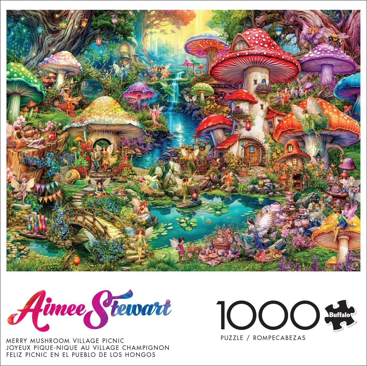 Buffalo Games 1000 Piece Jigsaw Puzzle – Aimee Stewart Merry Mushroom Village Picnic, Challenging Puzzle for Adults, 26.75" x 19.75"