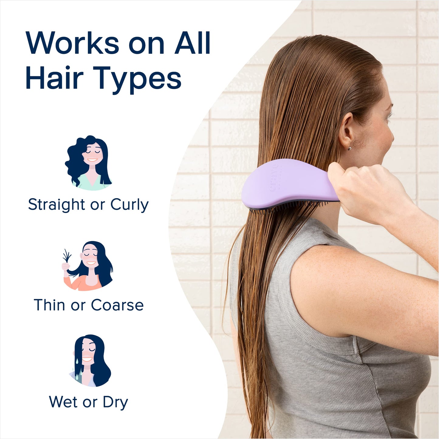Crave Naturals Glide Thru Hair Brush – Detangler for Wet/Dry, Curly or Straight Hair – Gentle for Adults & Kids – Purple, 7.5x3"