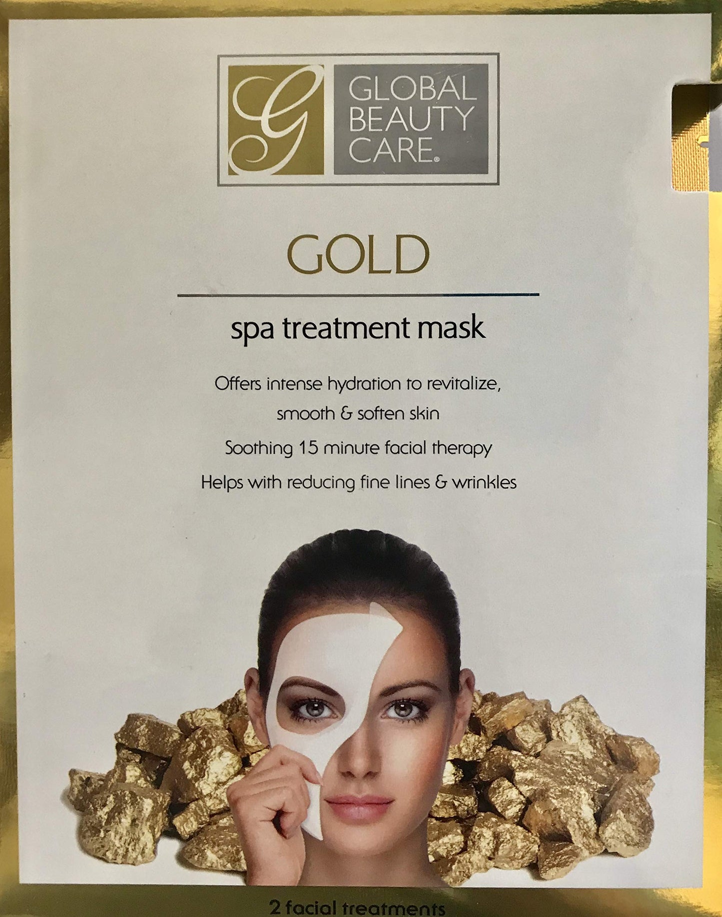 Global Beauty Products Gold Spa Treatment Mask, 2 Facial Treatments, Anti Aging, Unisex, Skin Treatment Mask, Sheet
