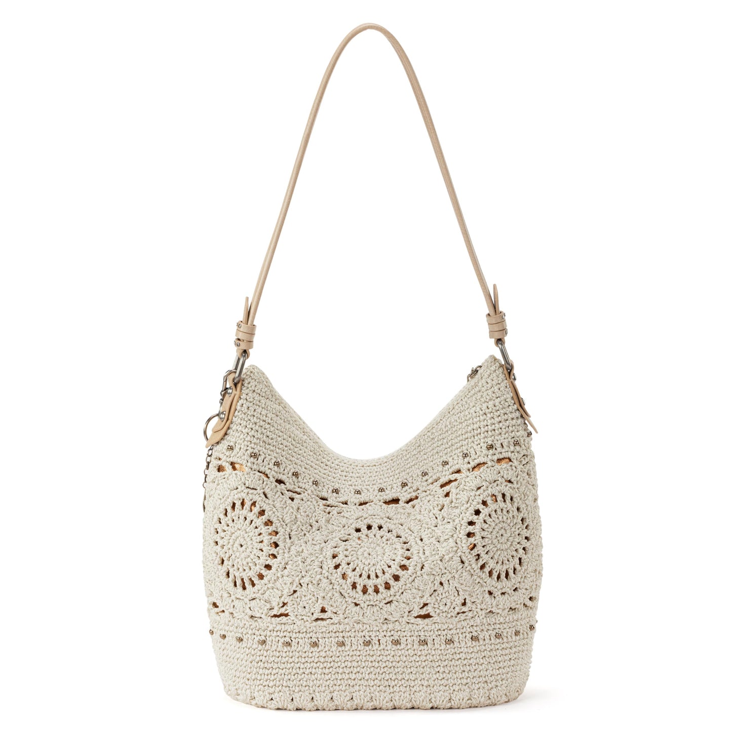 The Sak Sequoia Large Hobo Bag - Premium Leather Women's Handbag for Everyday & Travel - Designer Purse With Shoulder Bag Strap, Zipper Closure and Pockets - Natural Medallion