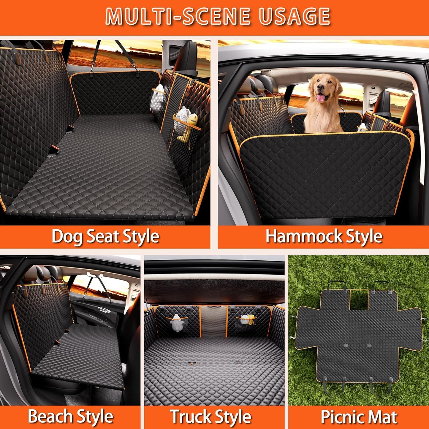 Back Seat Extender for Dogs – Waterproof Car Seat Cover with Hard Bottom, Holds 420lbs, Heavy-Duty 600D Material Dog Hammock, Easy to Install & Clean