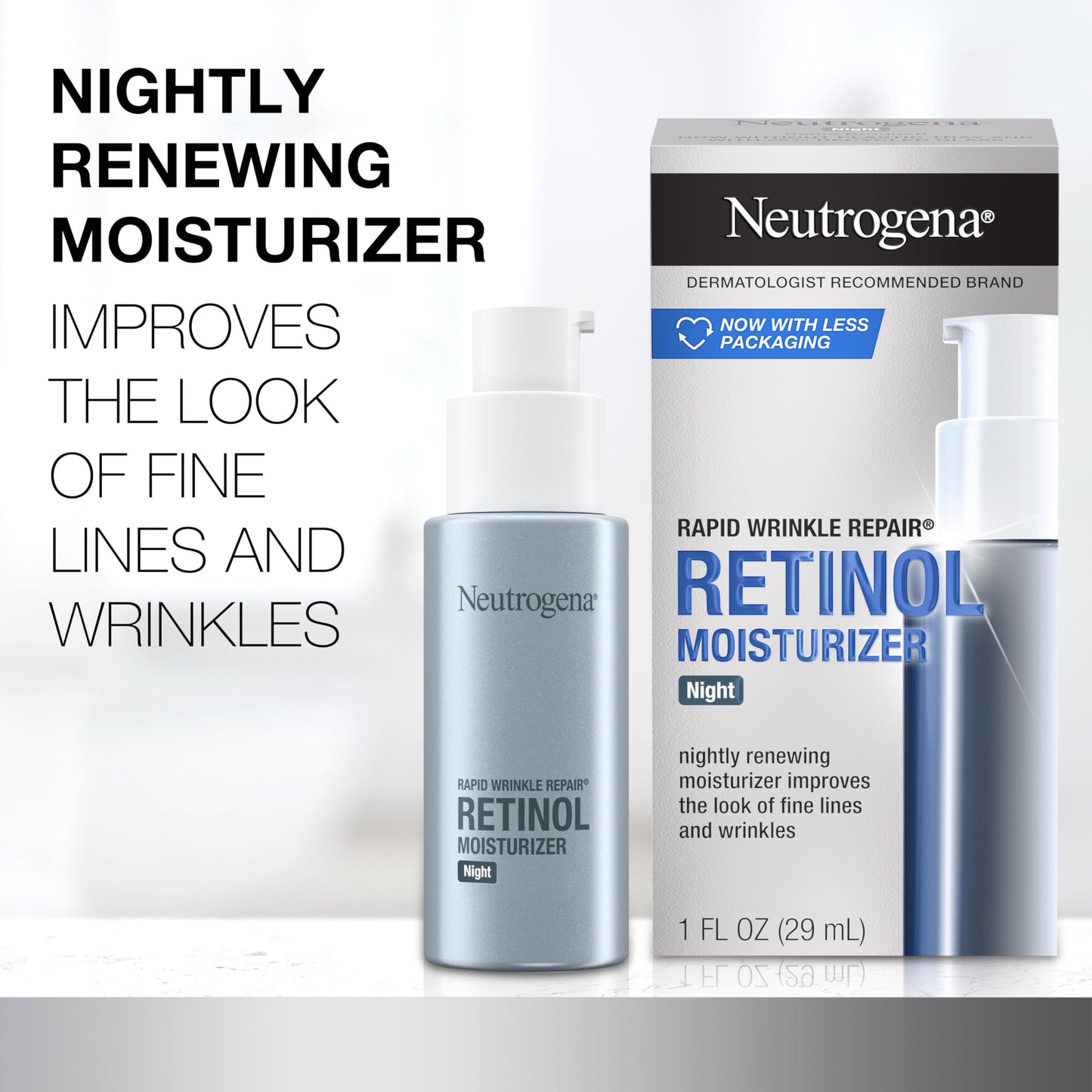 Neutrogena Rapid Wrinkle Repair Retinol Night Face Moisturizer, Daily Anti-Aging Face Cream with Retinol & Hyaluronic Acid to Fight Fine Lines