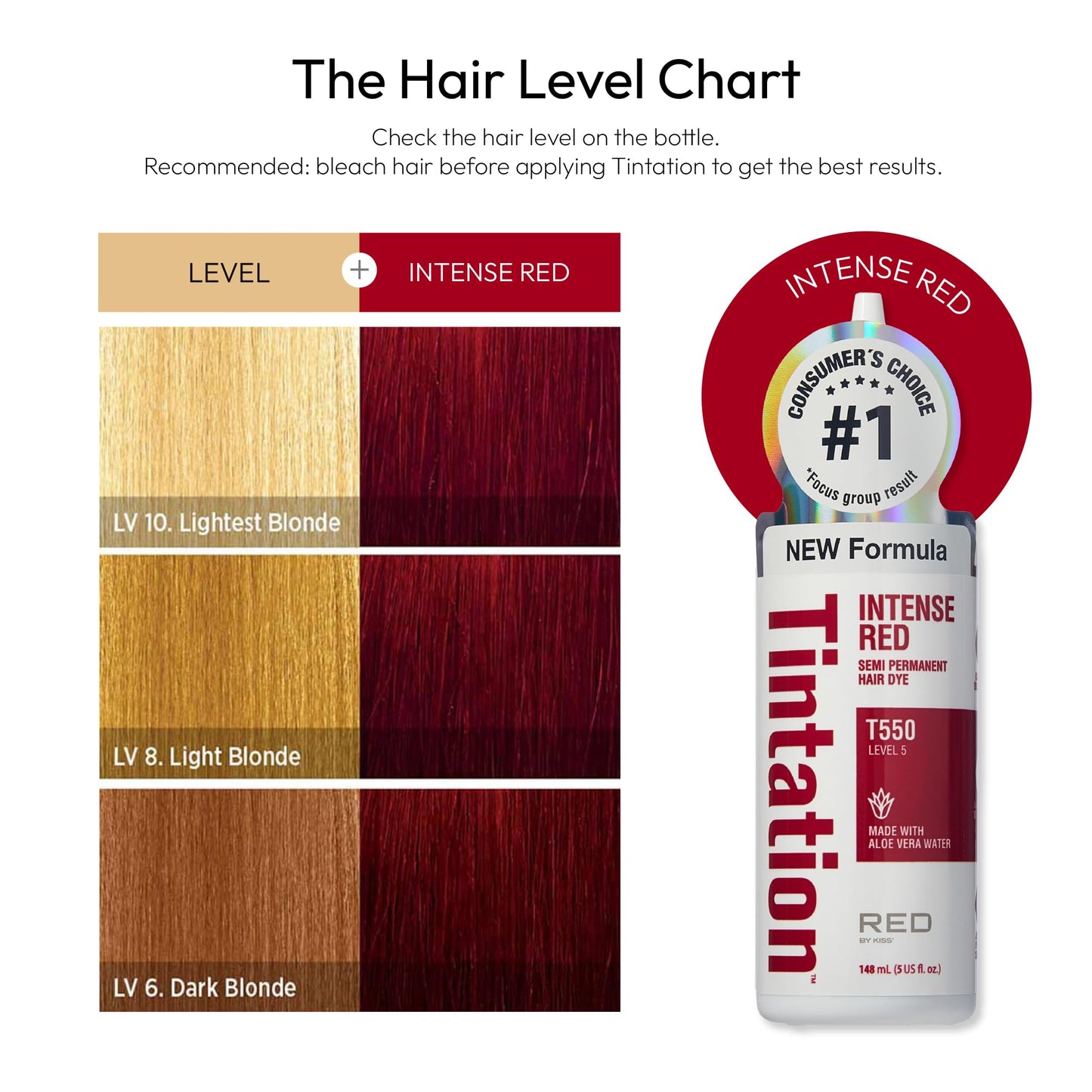 Red by Kiss Tintation Semi-Permanent Hair Color, Aloe Vera Water Based, Argan Oil, Olive Oil, Collagen & Keratin, Long-Lasting Color Dye (Intense Red