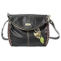 Chala Charming Crossbody Bag With Flap Top and Zipper Black Cross-Body Purse or Shoulder Handbag with Metal Chain - Bird