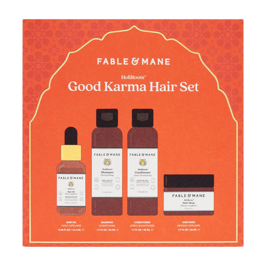 Fable & Mane Good Karma Hair Gift Set, for Stronger, Healthier Hair. Travel-sized Minis of HoliRoots Hair Oil, Hydrating Shampoo, Conditioner and Hair Beauty & Personal Care Fable & Mane