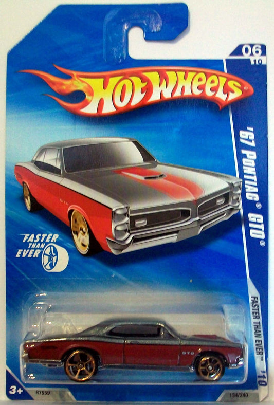 Hot Wheels 2010-134 Red/Grey '67 Pontiac GTO Faster Than Ever 1:64 Scale