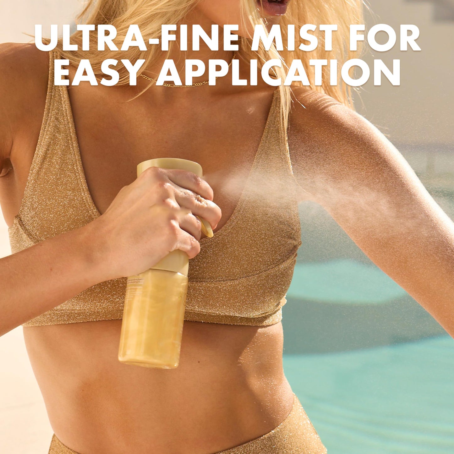 Kopari Golden Sunglaze Sheer Body Mist Sunscreen SPF 50, Infused with Shimmering Body Oil, Hydrating Mist, Hydrates, Brightens, Gives Skin a Glowy