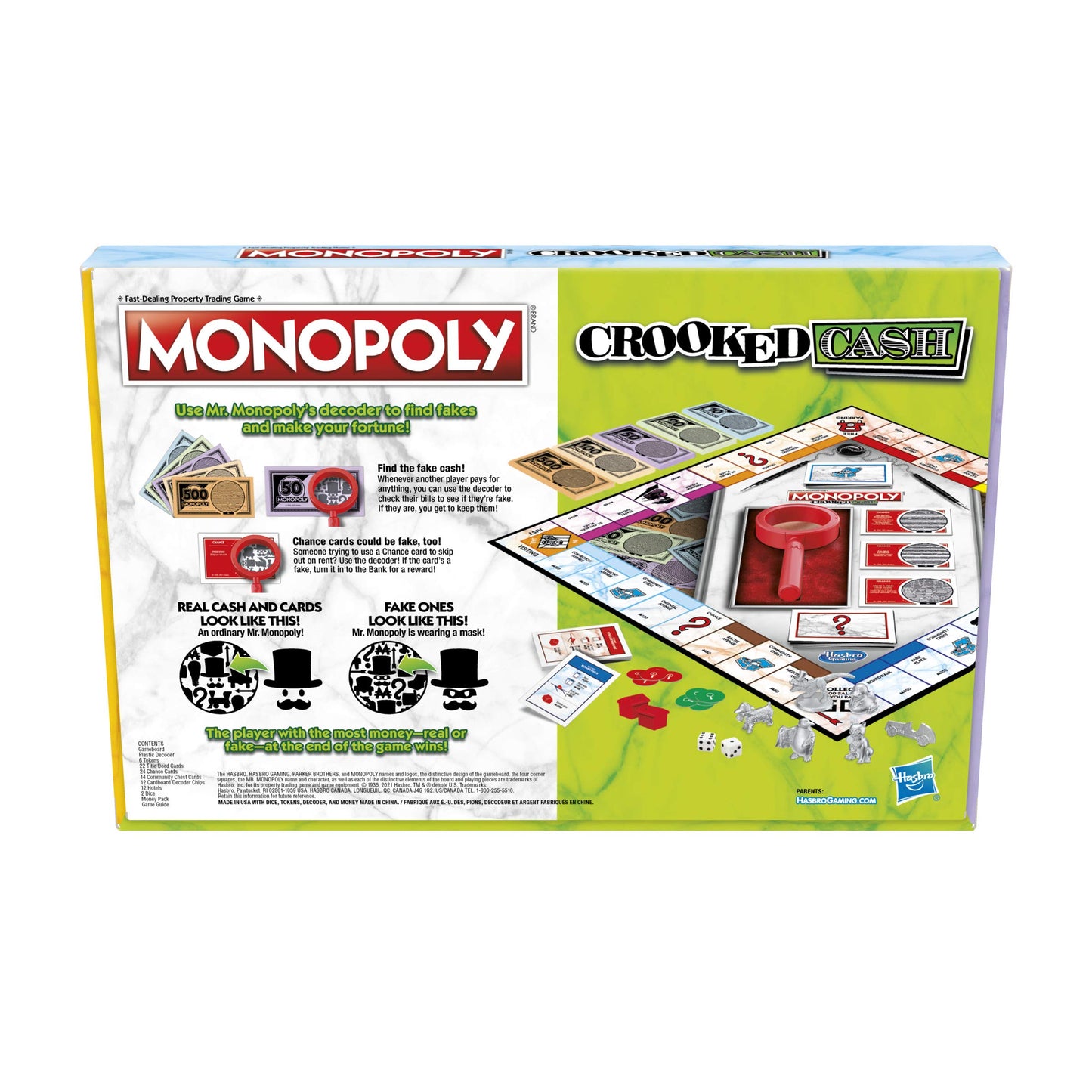 Monopoly Crooked Cash Board Game for Families and Kids Ages 8 and Up, Includes Mr Decoder to Find Fakes, Game for 2-6 Players