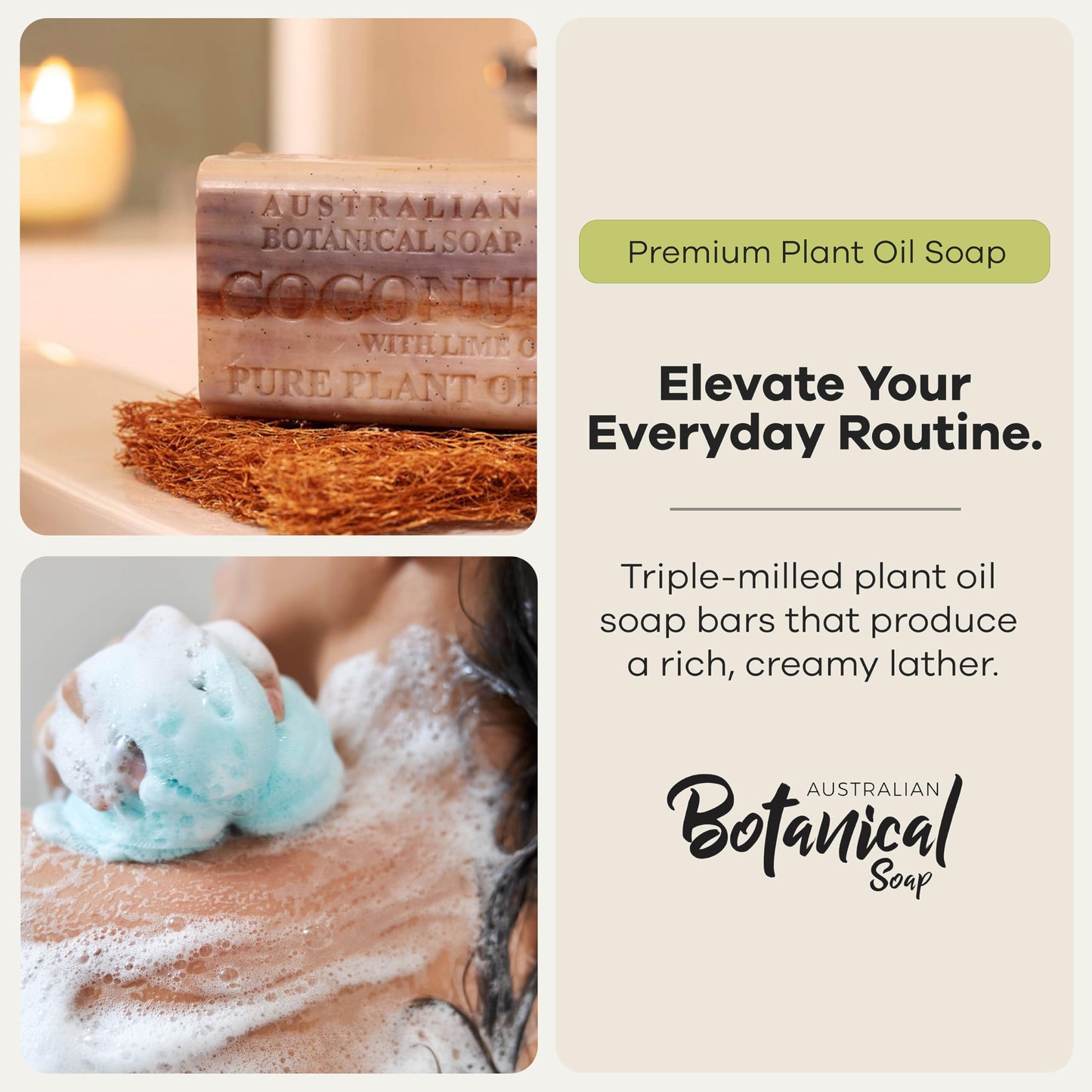 Australian Botanical Soap, 6.6 OZ, Coconut and Lime Oil, Triple Milled Bars made with a Natural Soap Base and Enriched with Organic Shea Butter, Pack